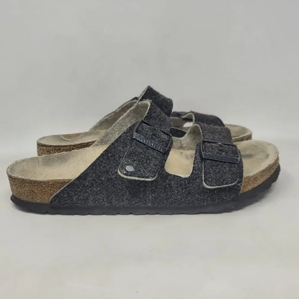 Birkenstock Arizona Sandals EU41 US8.5 Rivet Wool Felt Doubleface Gray Slip On
